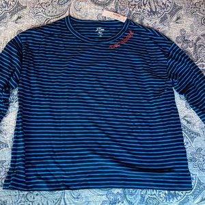 JCrew striped top embroidered Avec Amour - NWT S - 3/4 sleeves